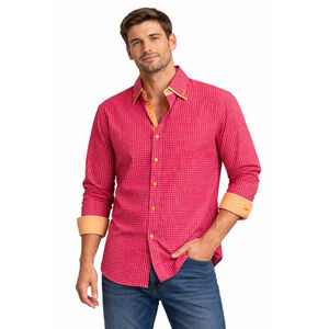 Brogetti Men’s XL Red Check Button Up Shirt Italian Detail 100% Cotton Dress